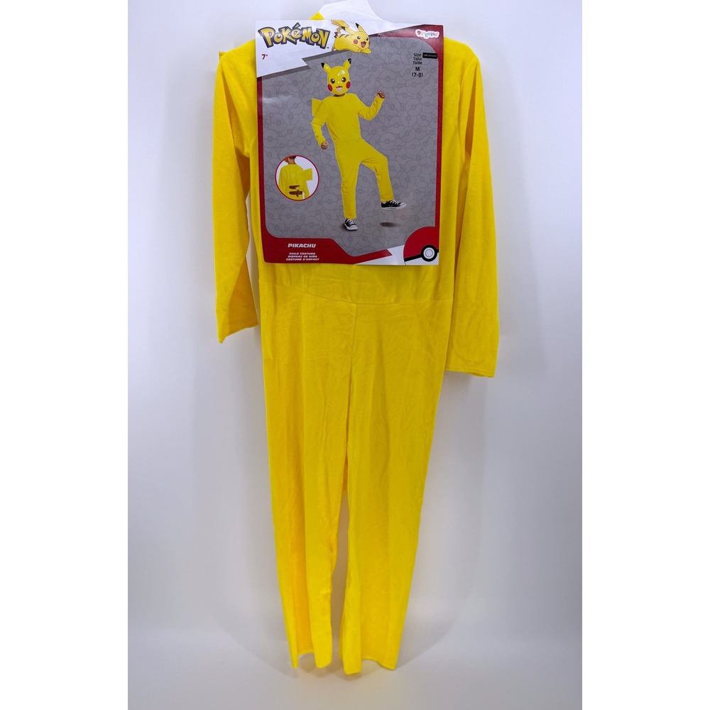 Pokemon Pikachu Child Costume Yellow Jumpsuit Mask Size M 7-8 Disguise